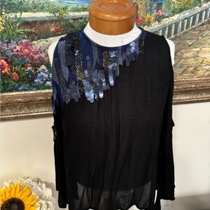 Free People All About You Embellished Sequins Cold Shoulder Blouse Open
Back